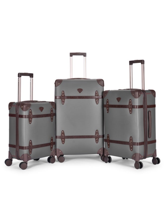 LIMRA Travel Bags Classic Leather Luggage 4 Pcs Set Grey /Dark Brown 28''-24''-20'''-14'''Inches - Image 2